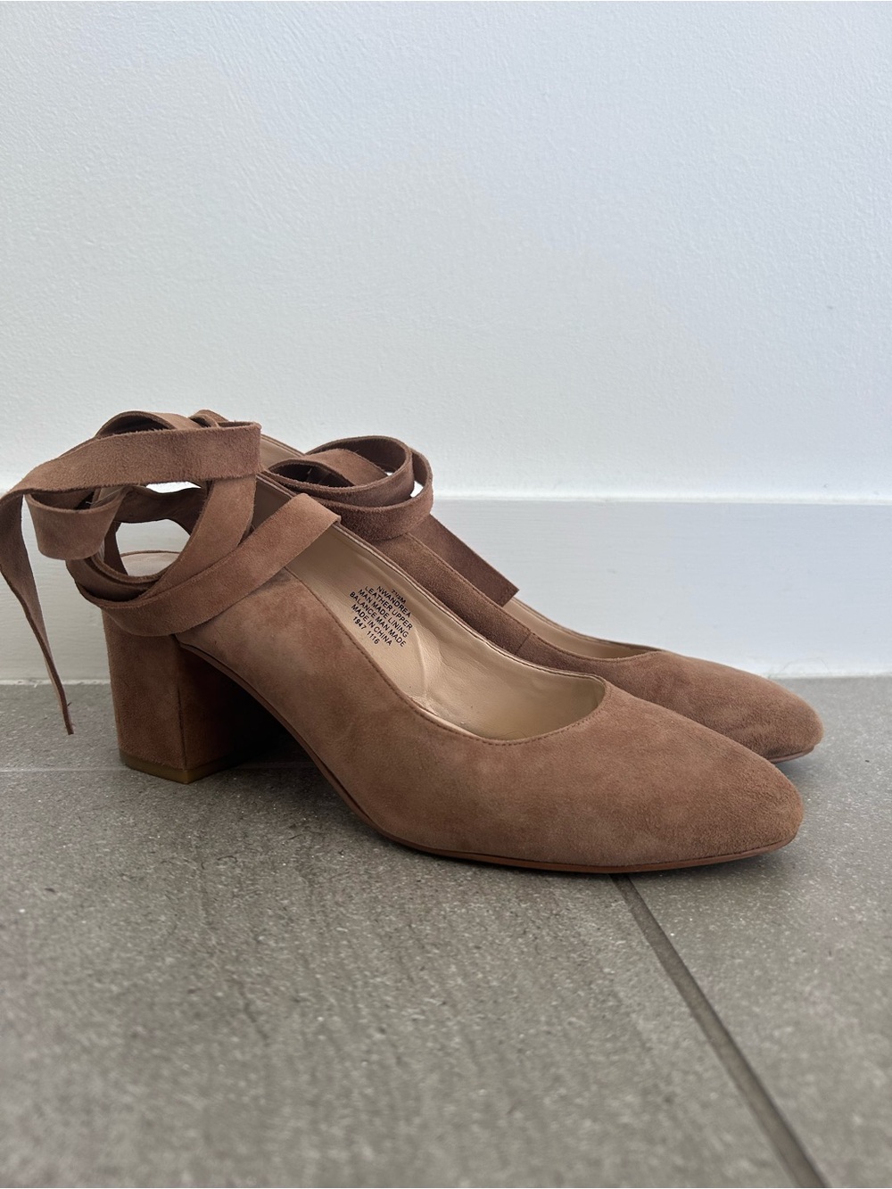 Nine West Ankle Tie Block Heel Pumps - Blush/Tan Suede, 7.5